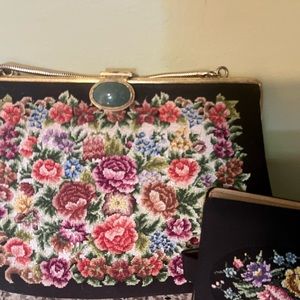 Vintage 60’s embroidered cocktail purse w/ matching wallet .